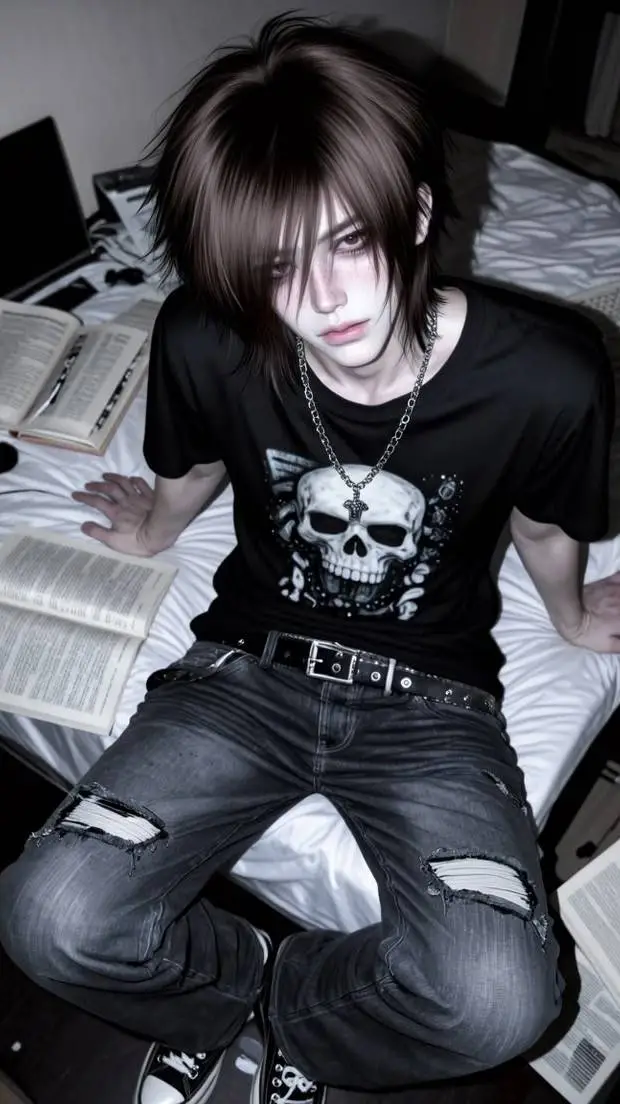 ai character: emo boy  background