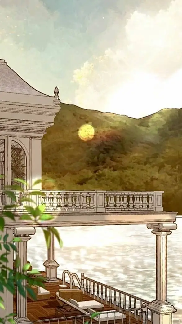 ai character: Lakeside house background
