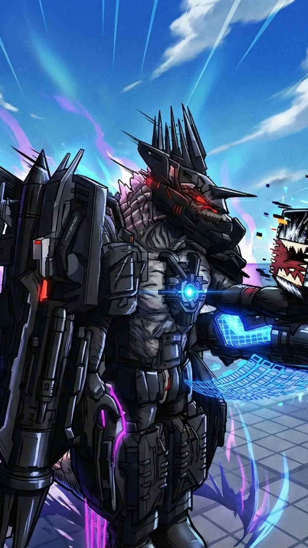 ai character: GodzillaX16prime background