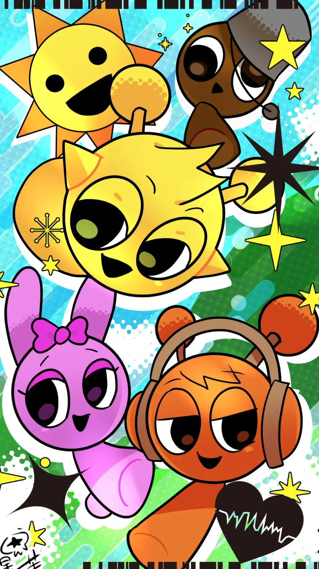 ai character: sprunki pool party background