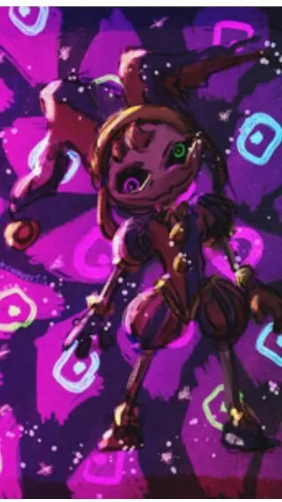 ai character: Pomni Abstracted background