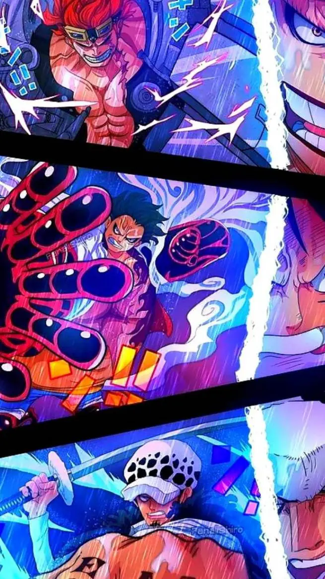 ai character: luffy y kid y law background