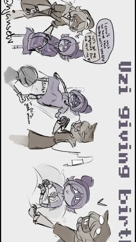 ai character: N and uzi and baby background