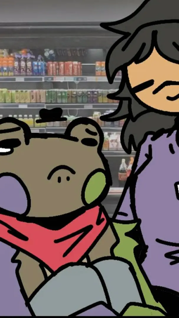 ai character: 🐸🤎, 💚💜 y 🐸🤎💚💜 background