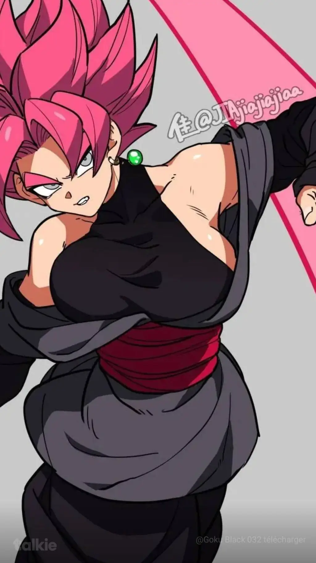 ai character: femme Goku black  background