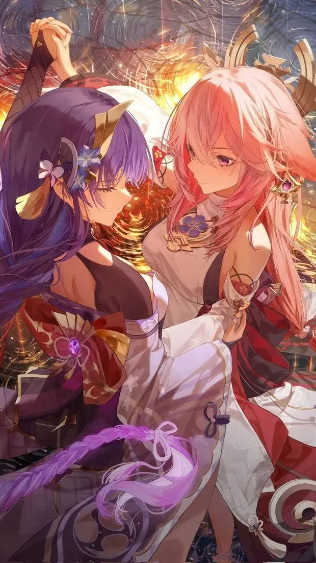 ai character: Ei et yae miko background