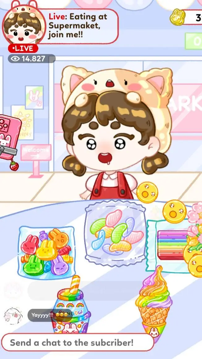 ai character: Rainbow mukbang ♀ background