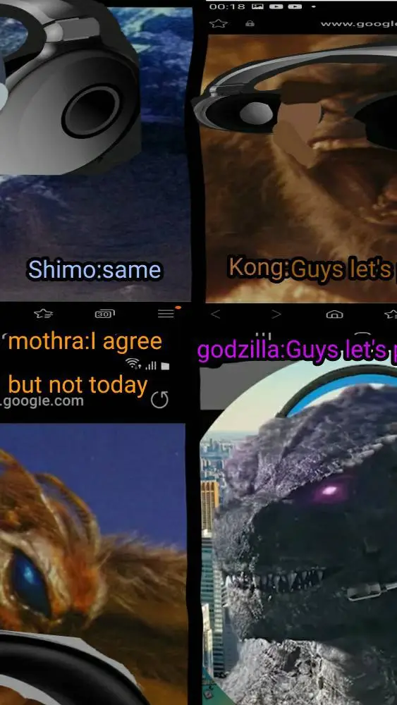 ai character: godzilla,kong,shim background