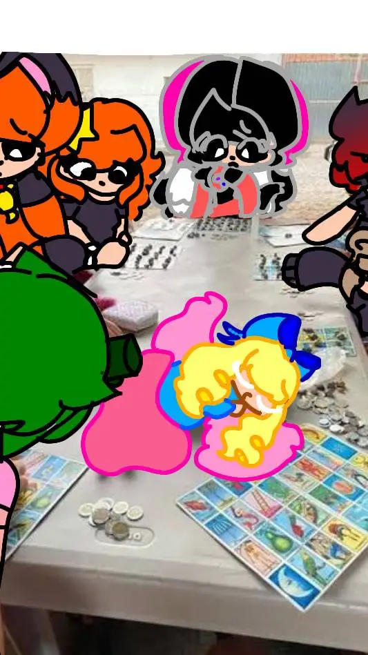 ai character: Mari and friends  background
