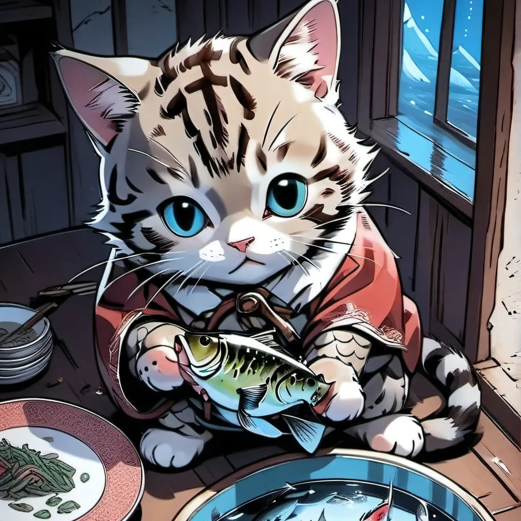 chat with ai character: cat steal fish