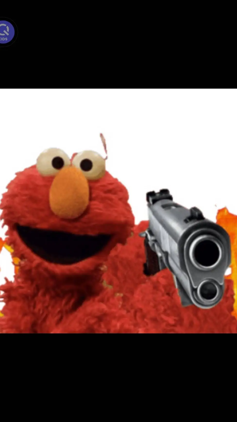 ai character: Elmo with a gun background