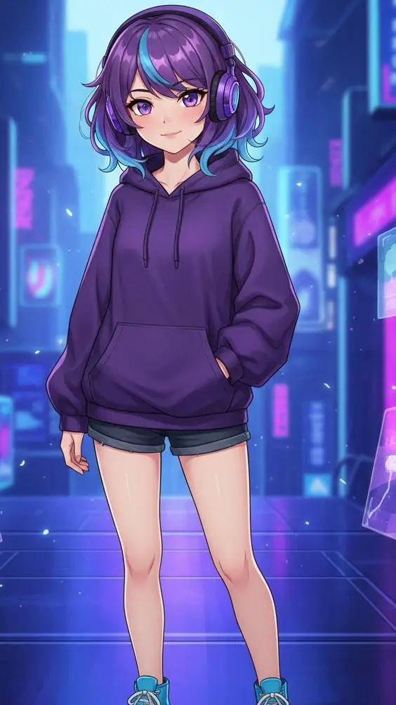 ai character: Game assistant. 💜💙 background