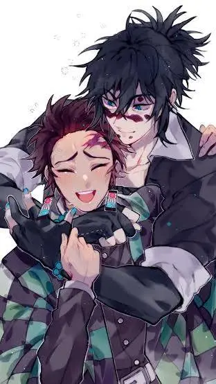 ai character: Gyutaro + Tanjiro  background