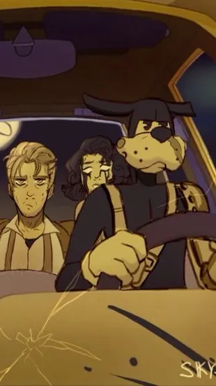 ai character: BATIM Road trip background