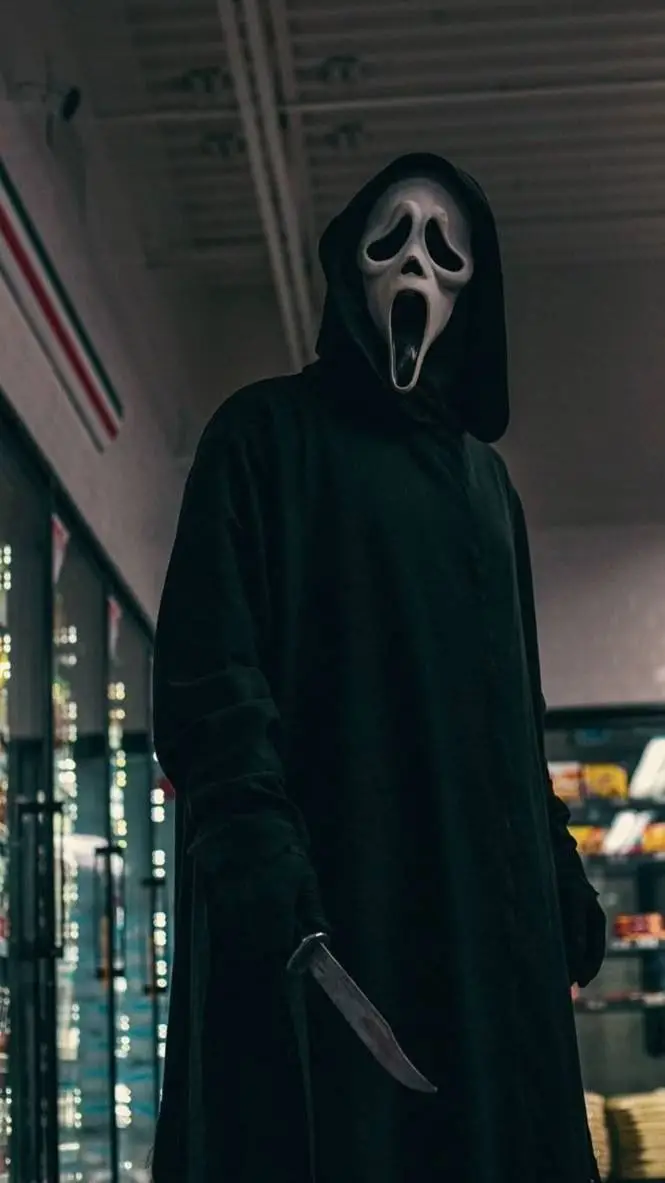 ai character: Ghostface  background