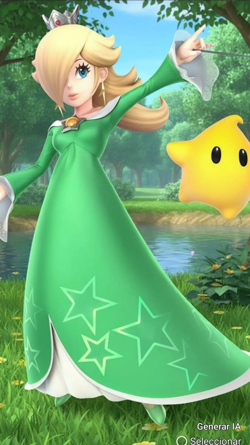 ai character: Vestido verde background