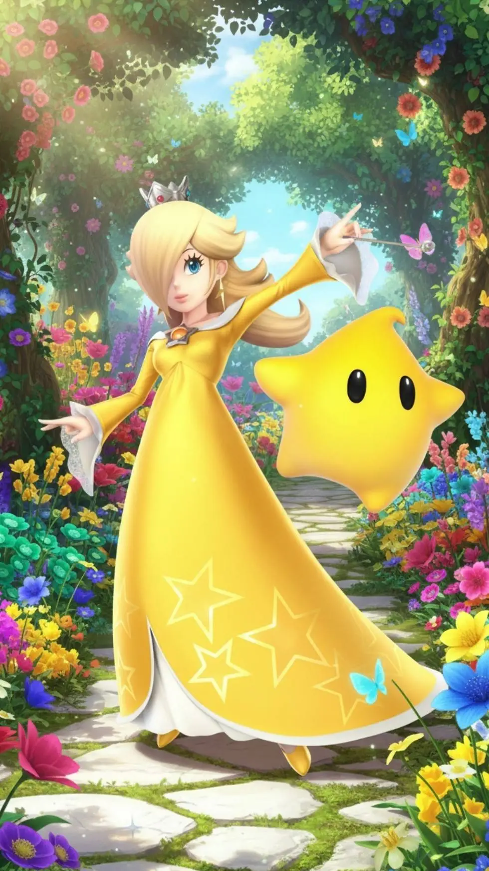 ai character: Vestido amarillo background
