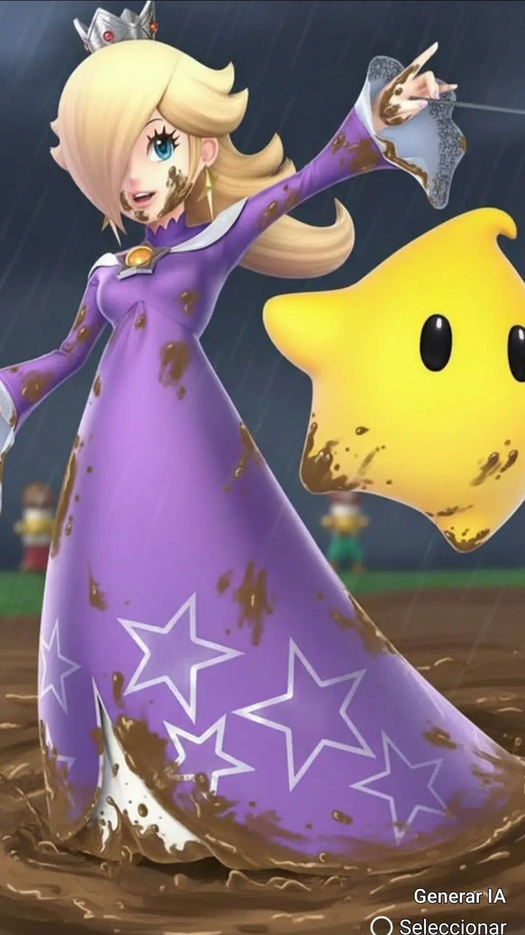 ai character: vestido morado lod background