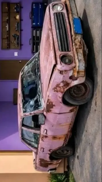 ai character: Rusty car background