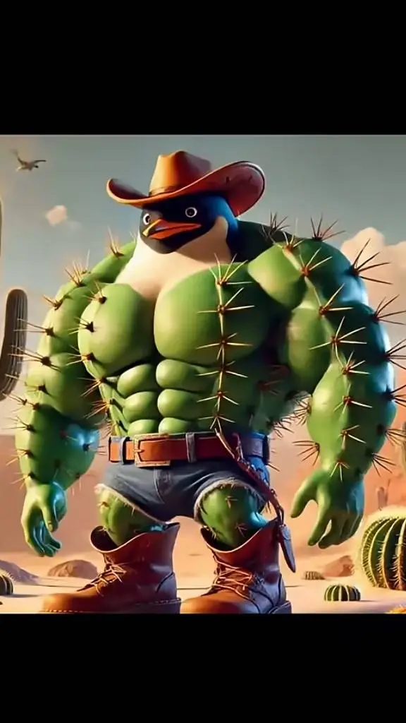 ai character: pengüineli cactus background