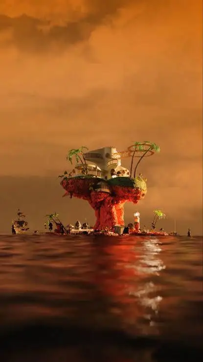 ai character: plastic beach  background
