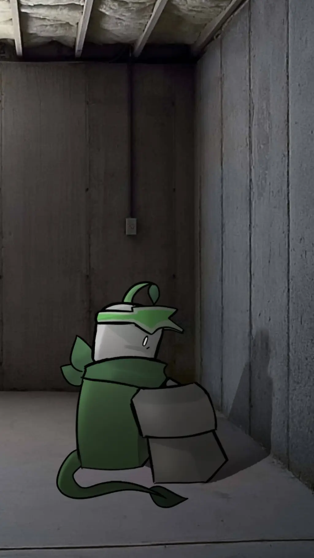 ai character: Sprout left alone. background