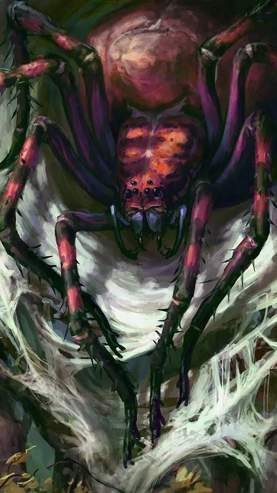 ai character: giant spider nest background