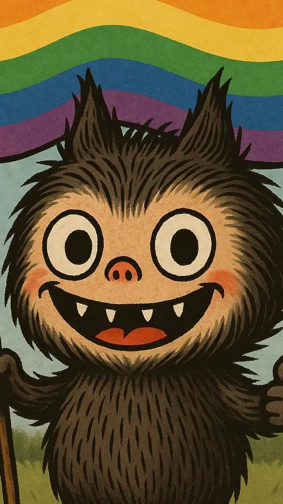 ai character: uncanny labubu gay background