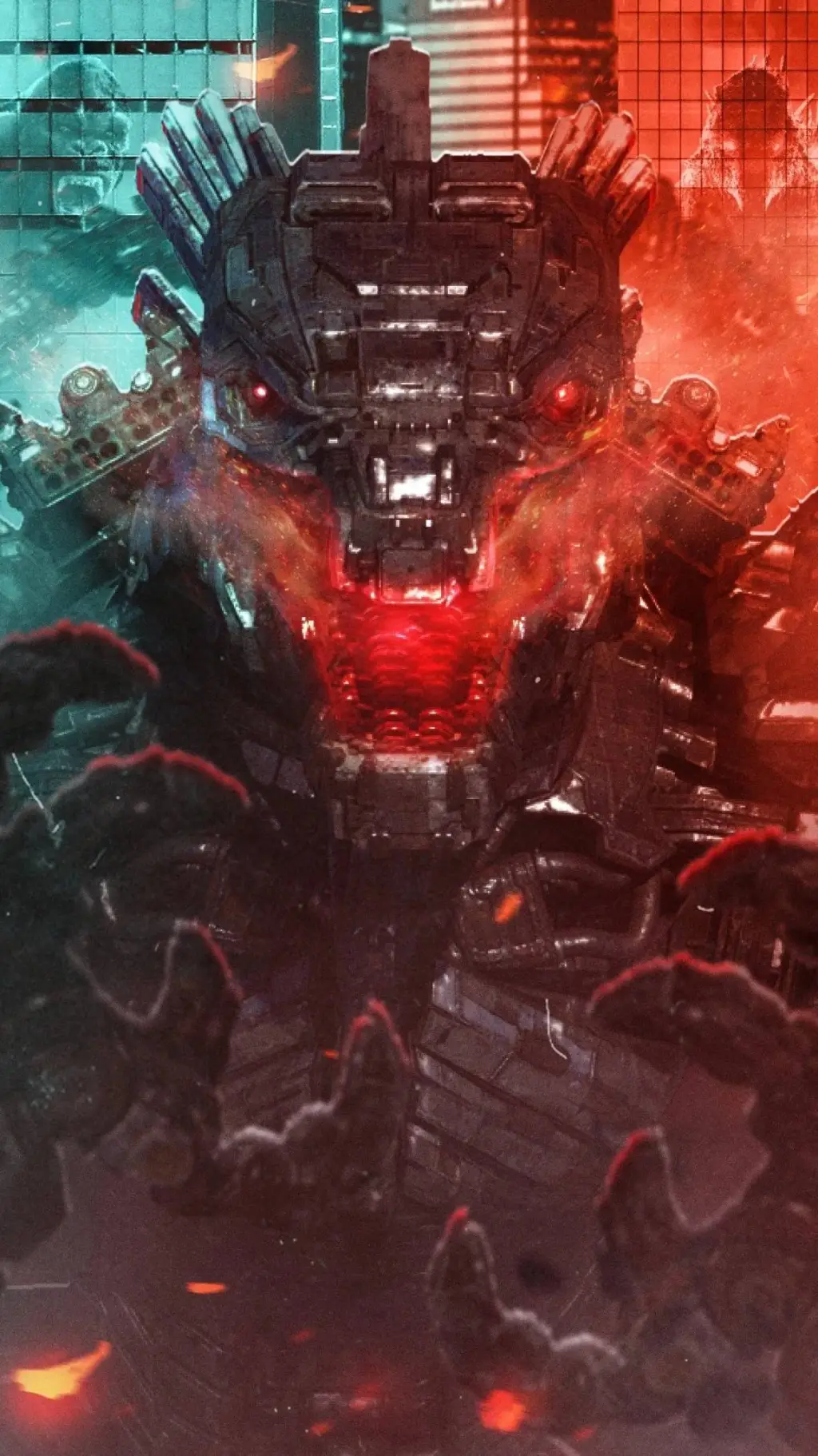 ai character: mecha godzilla background