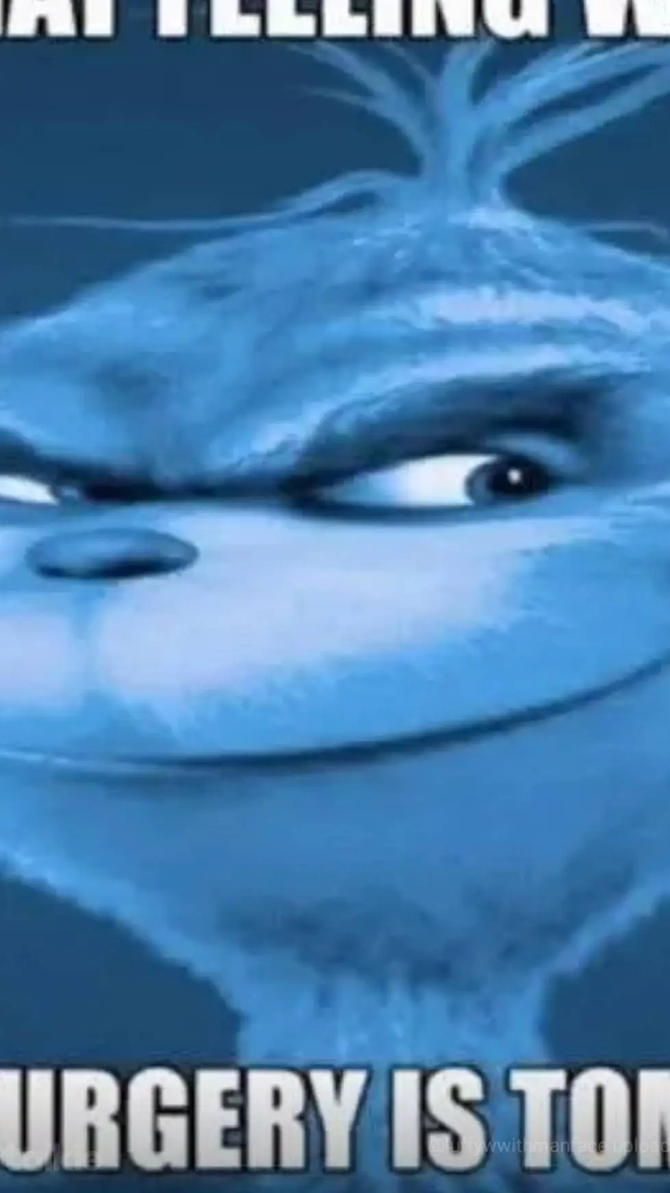 ai character: blue grinch  background