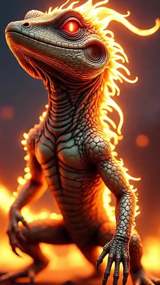 ai character: lagarto de fogo background
