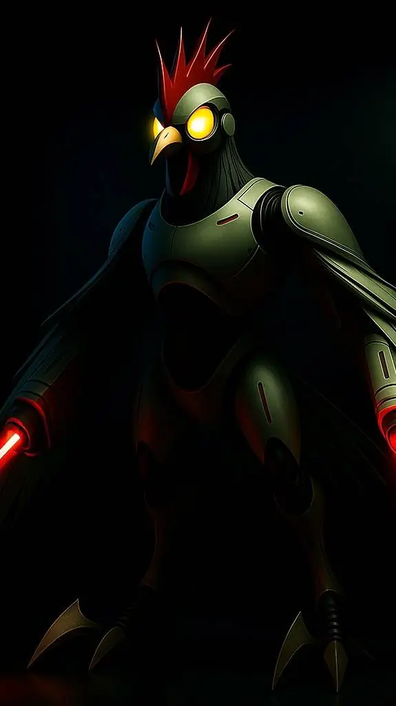 ai character: metal chicken background