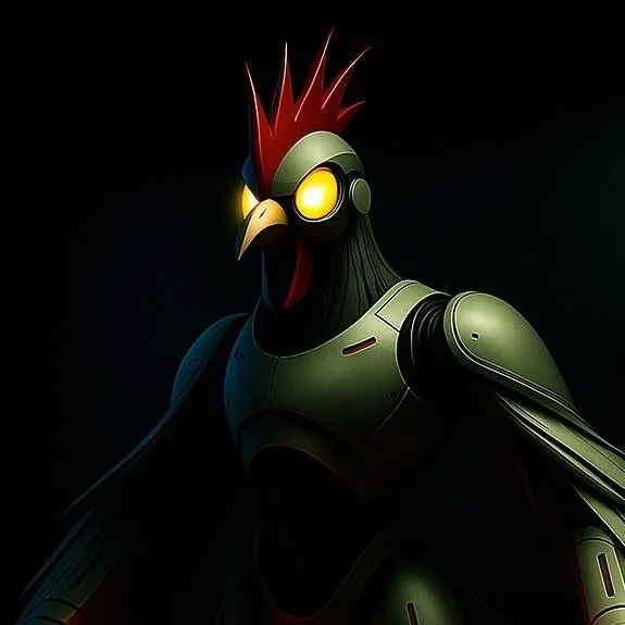 chat with ai character: metal chicken