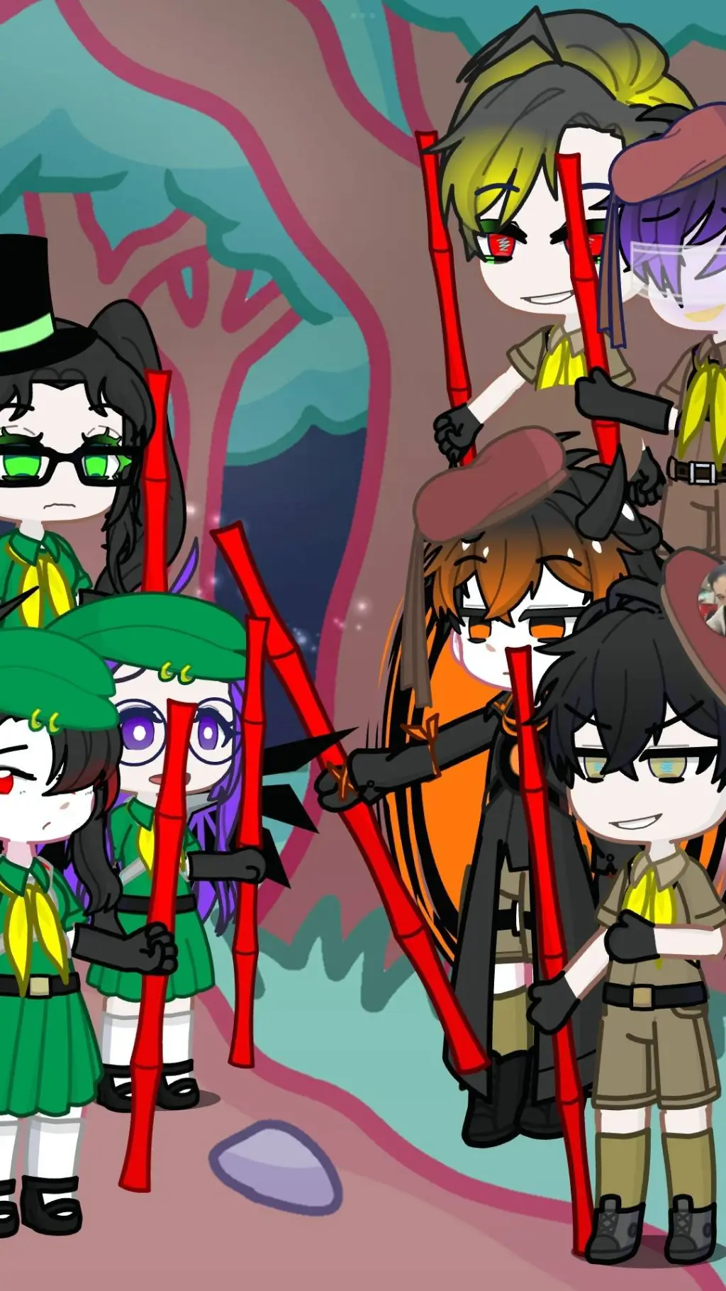ai character: Scout camp day background