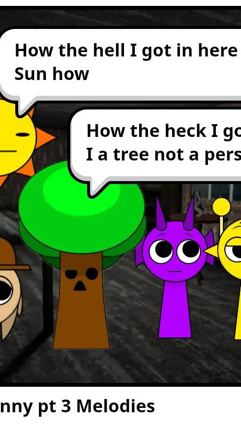 ai character: Sprunki in granny  background