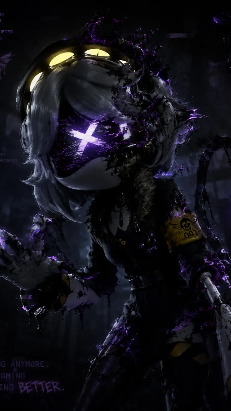 ai character: Md X but corrupted background