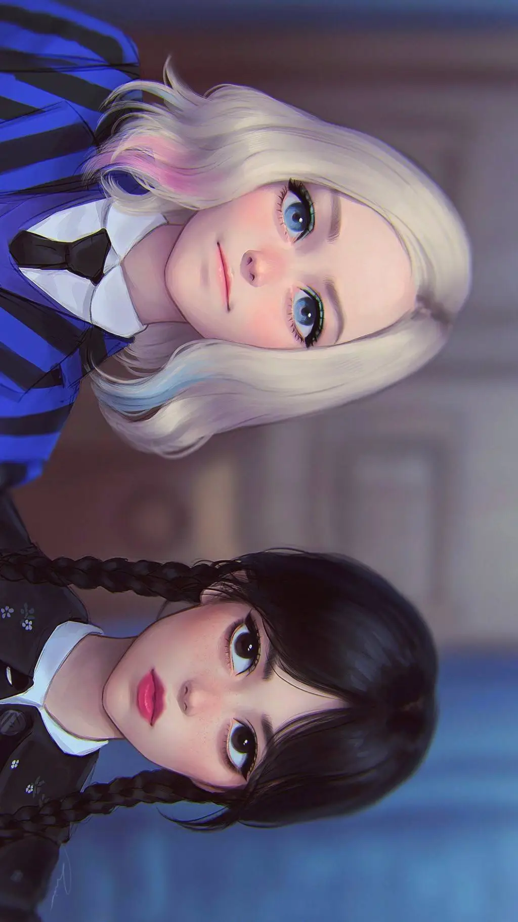 ai character: wednesday and Enid background