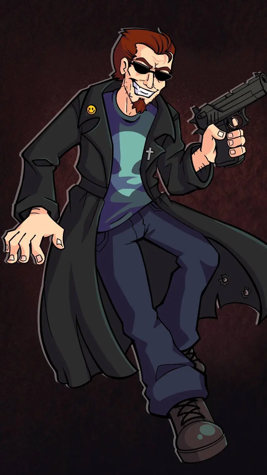 ai character: Postal dude  background