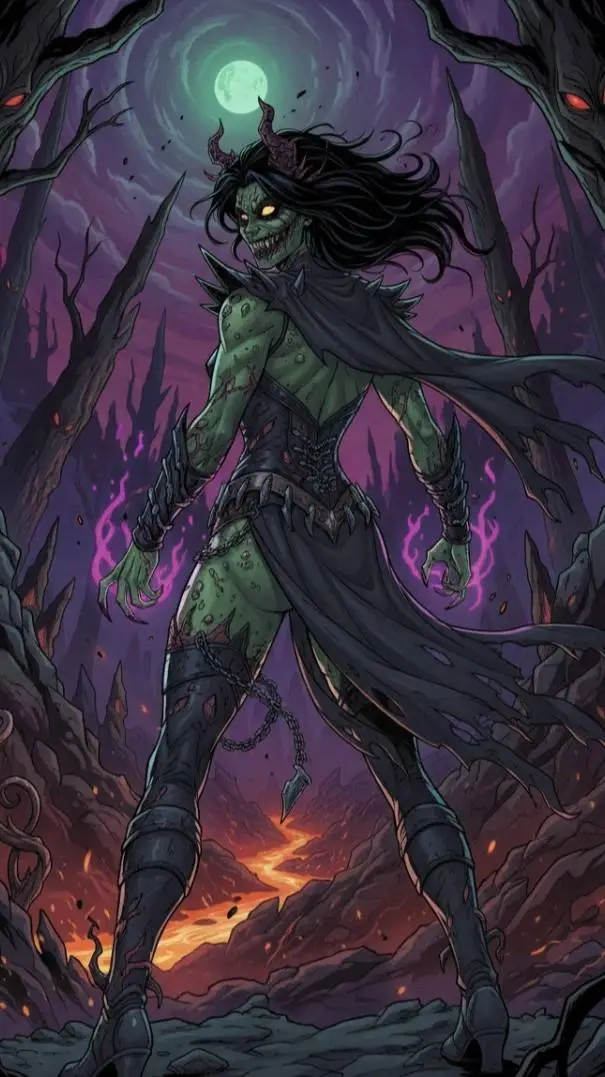 ai character: Bruja malvada  background