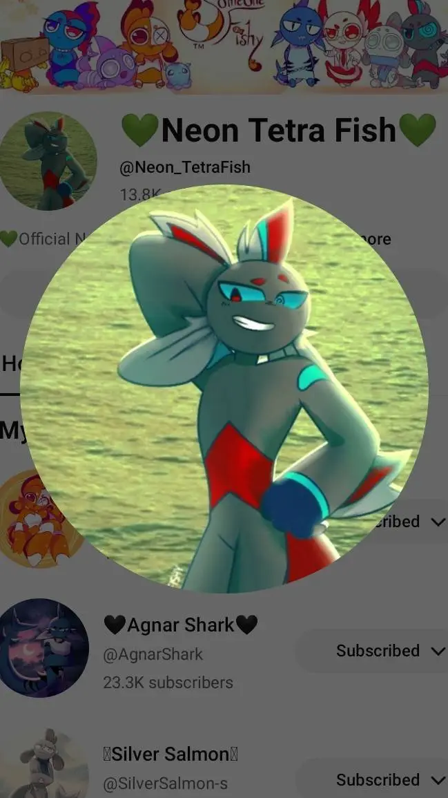 ai character: ♥️💙🐟Neon🐟💙♥️ background