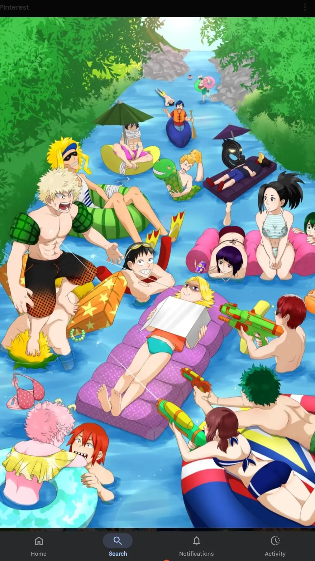 ai character: MHA pool party background