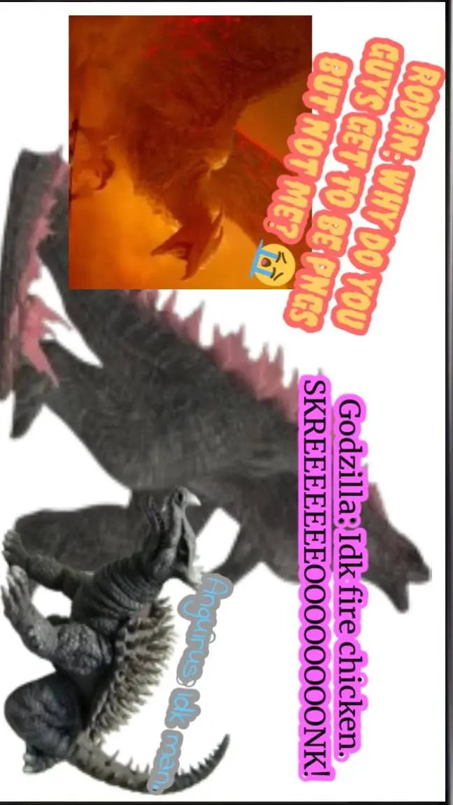 ai character: HH x Godzilla background