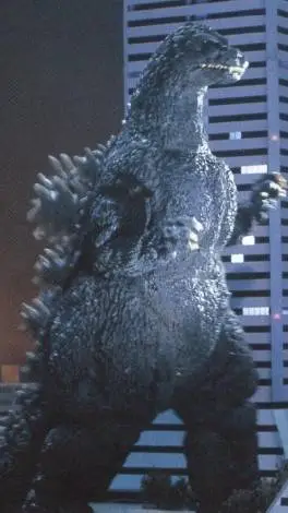 ai character: HH x Godzilla background