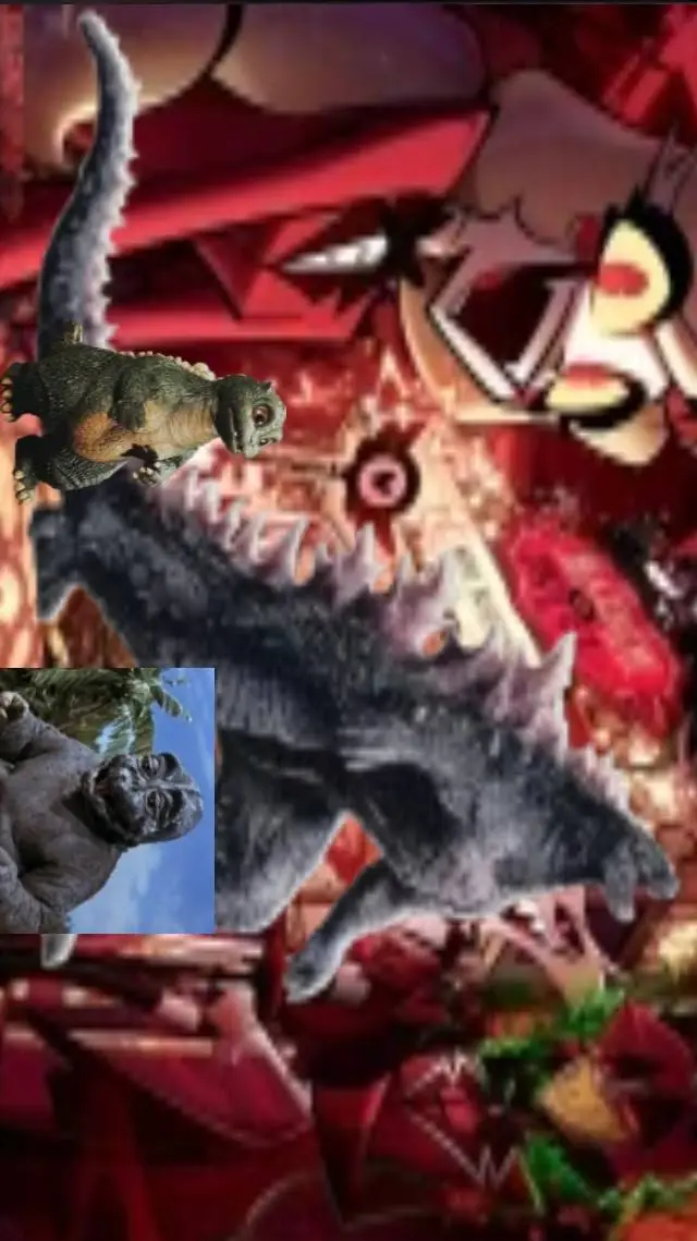 ai character: HH x Godzilla background