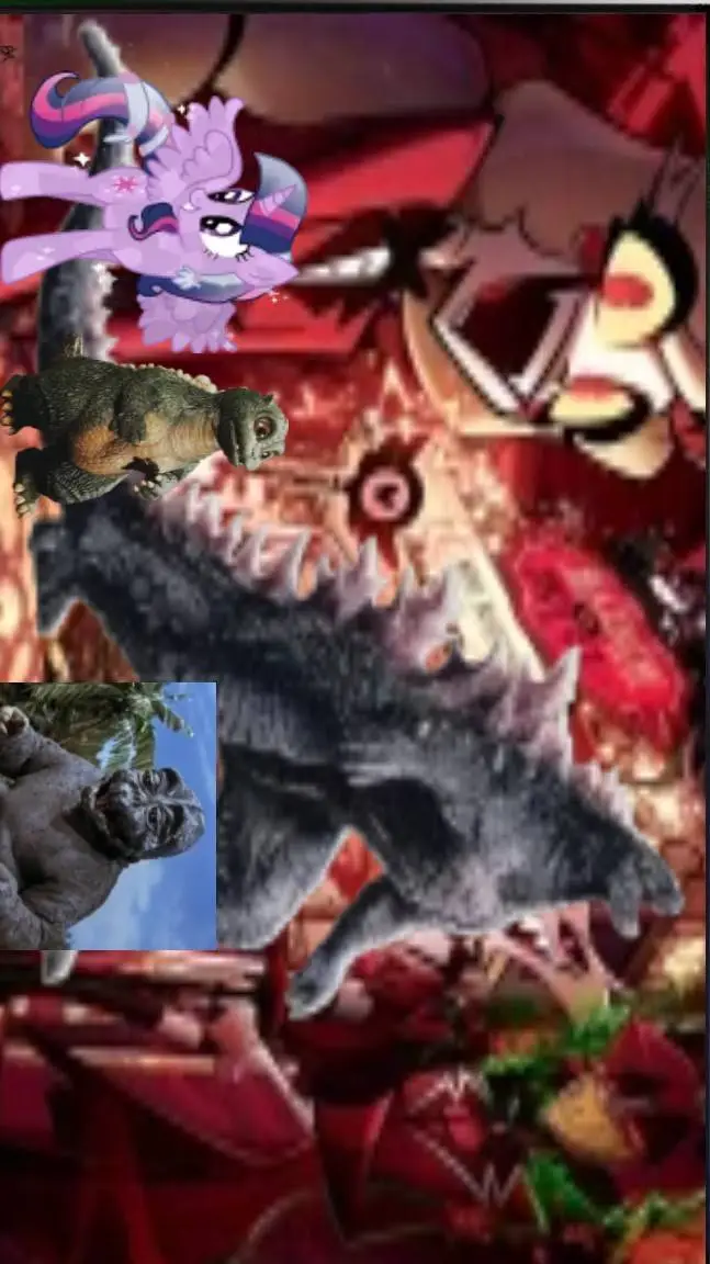 ai character: HH×MLP×Godzilla background