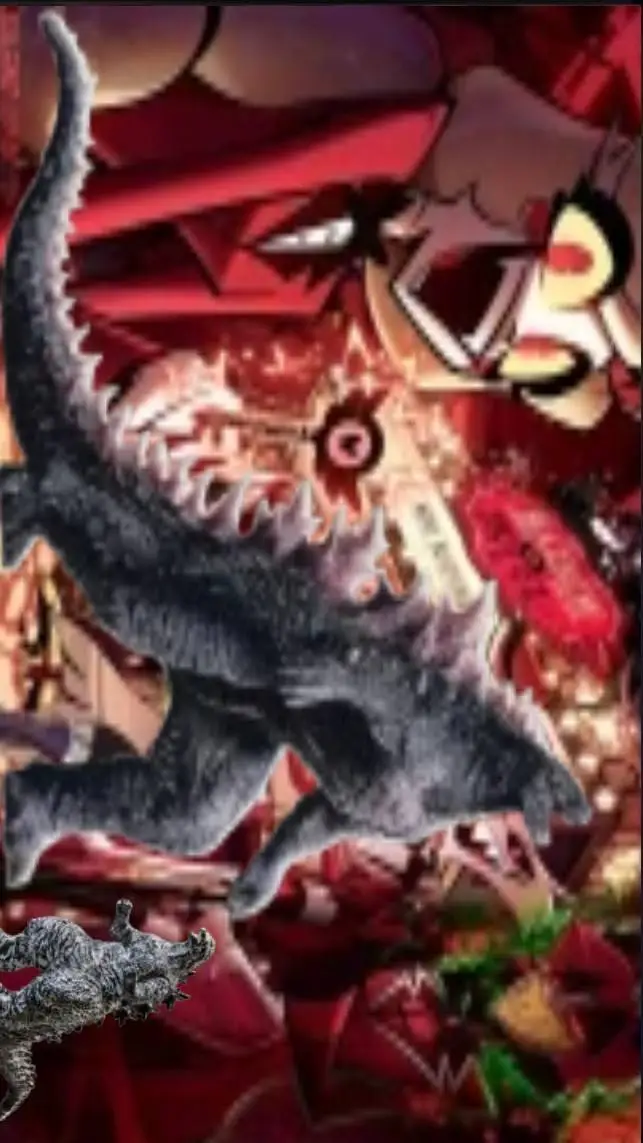 ai character: HH x Godzilla background