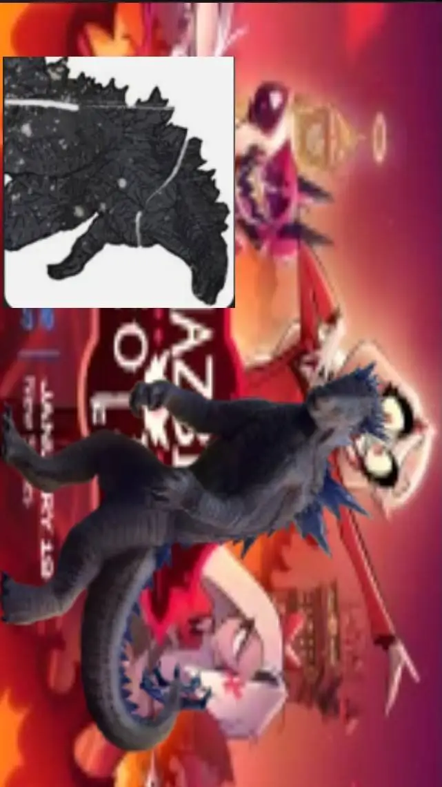 ai character: HH x Godzilla background