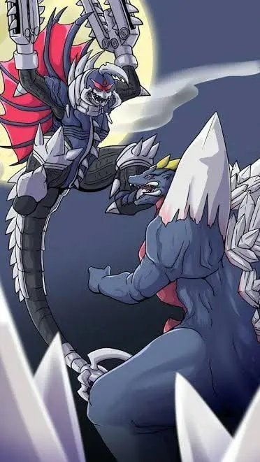 ai character: HH x Godzilla background