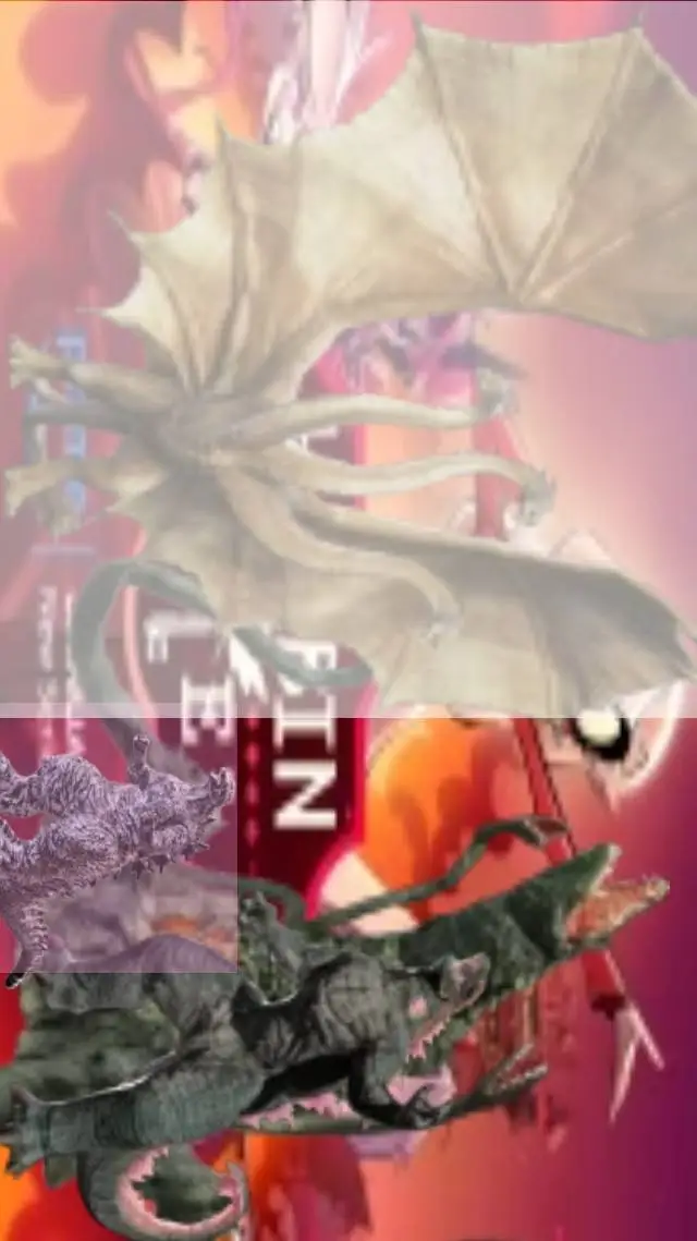 ai character: HH x Godzilla background