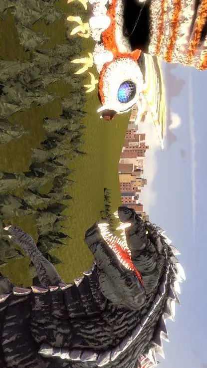 ai character: HH x Godzilla background